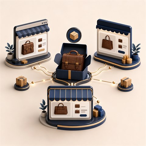 Leather product catalog connected across multiple online marketplaces